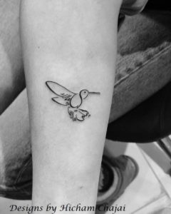 Colibri - desenho de tatuagem árabe por Hicham Chajai com caligrafia árabe